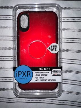Red Dual-Layer Protective Case with Built-In Ring